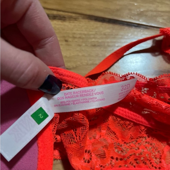 Victoria’s Secret PINK date racerback lace Bra 32D neon orange - Picture 4 of 6